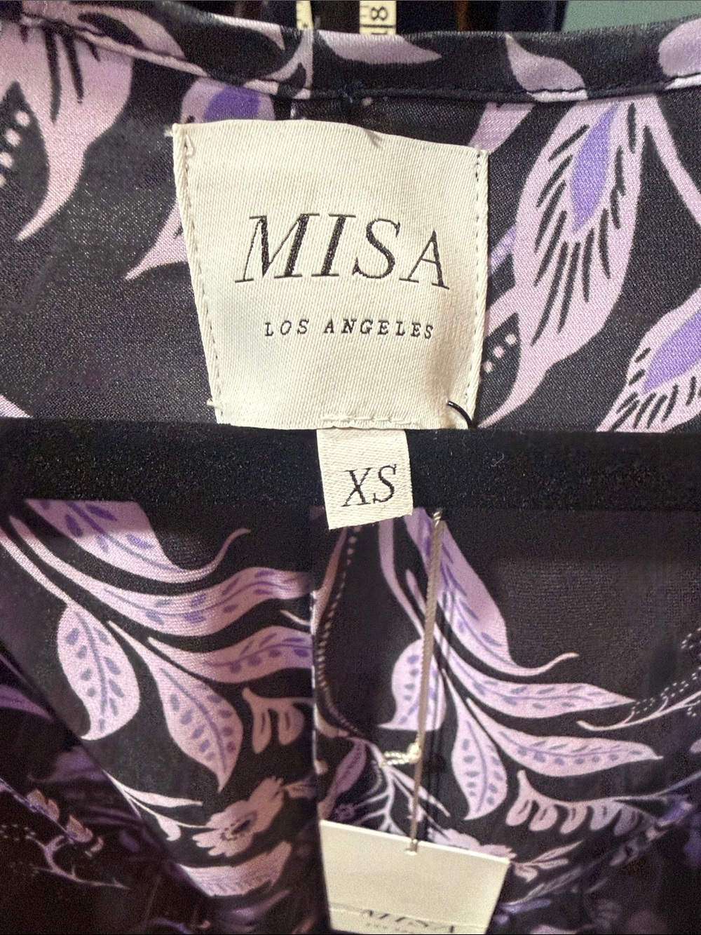 Misa Los Angeles Black & Lavender Floral Slip Dress